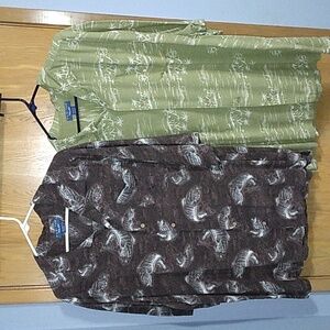 Set Of 2 Casual Button Down Short Sleeve 'Hawaiian Style' Shirts By Puritan